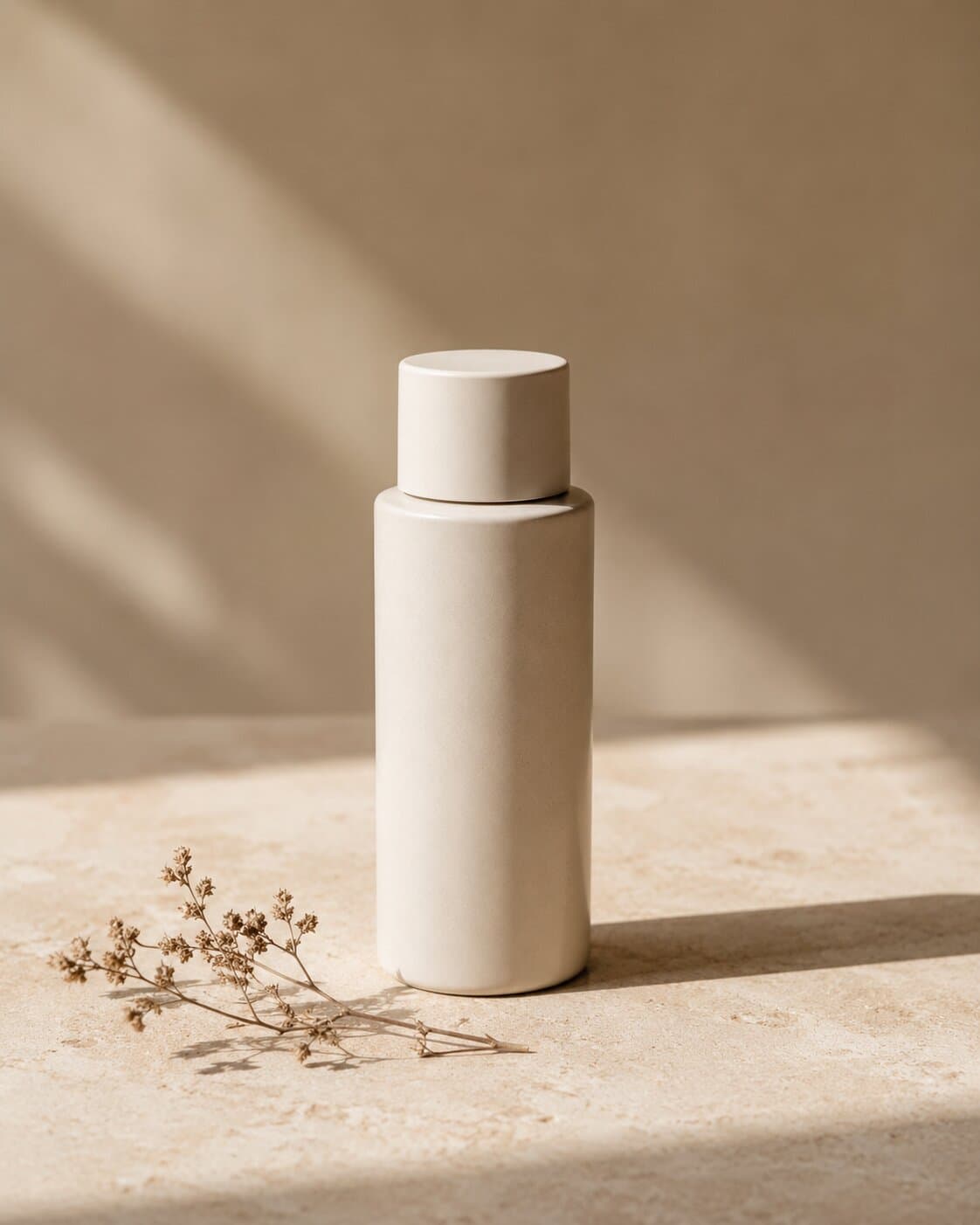 Unbranded skincare bottle in daylight